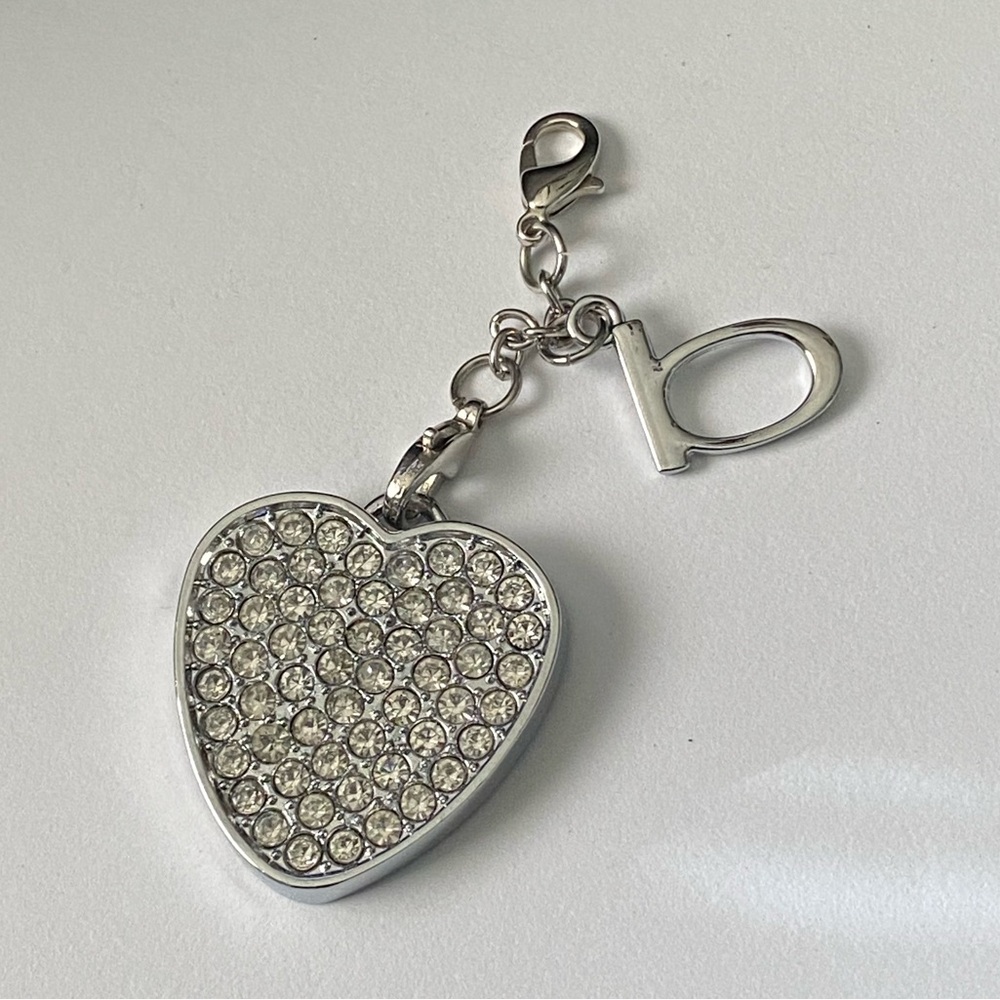 Bebe Silver Tone Heart Charm with Crystals